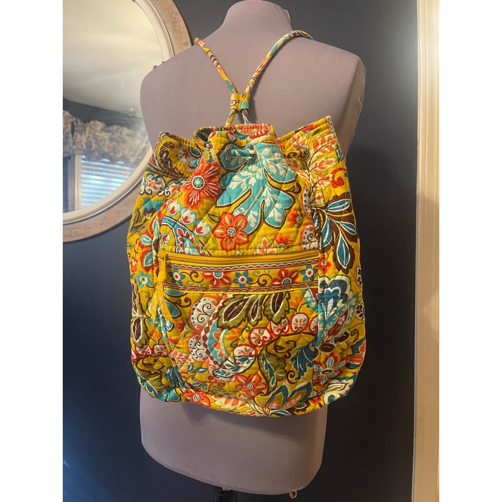 Vera Bradley Provencal Drawstring Backpack Yellow Quilted Retired